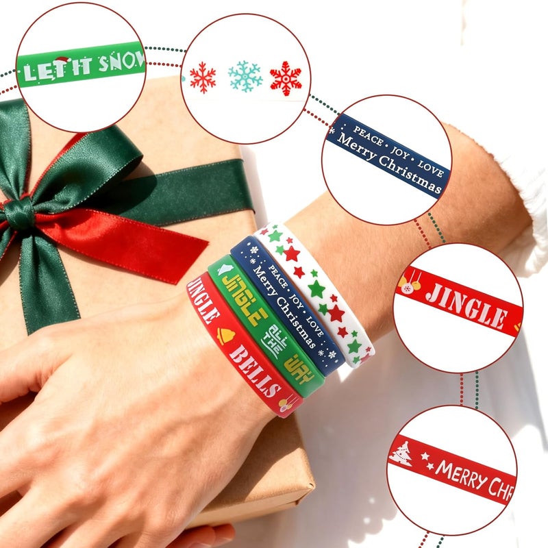 Hapdoo 30pcs Christmas Silicone Bracelets - Bulk Rubber Christmas Bracelets Xmas Tree Snowflake Pattern Wristbands for Xmas Winter Holiday Gifts Party Stuffer Supplies - Image 3